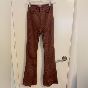 Edikted brown leather flare pants
